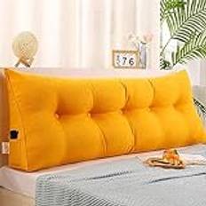 Large Triangular Headboard Pillow with Head Roll Pillow, Backrest Positioning Support Bed Bolster Rest Reading Pillow with Removable Cover Soft Headboard Cushion,Yellow,L180×W20×H50cm