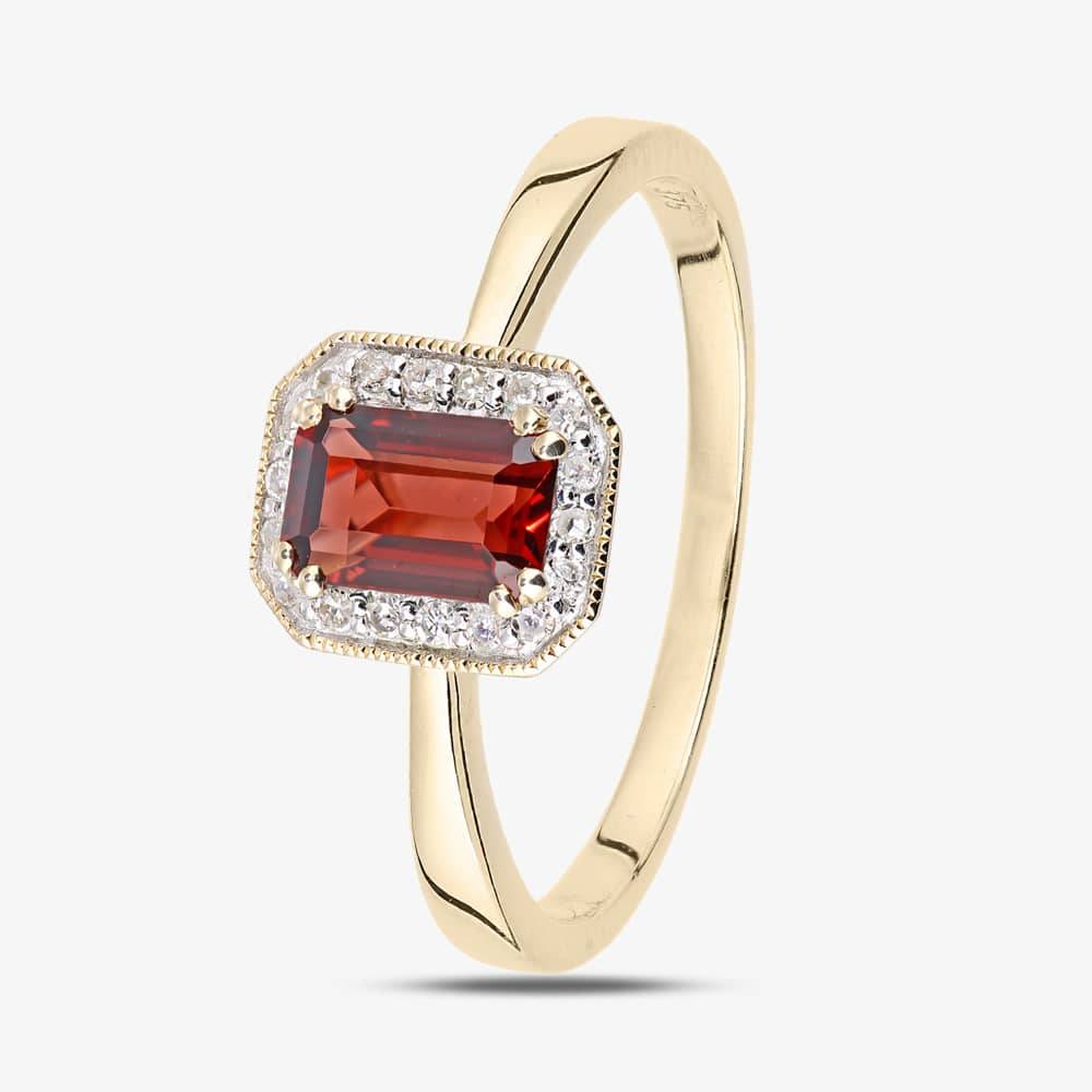9ct Yellow Gold Garnet 0.08 Diamond Cluster Ring DR1619YGT P