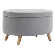 Bænk med Opbevaring Skammel Oval Form 71 x 51,5 x 42 cm, Lysgrå