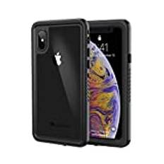 Lanhiem iPhone XS, iPhone X skal [IP68 Vattentät] 360° Full Body Protection, stötskyddad dammtät anti-snö fodral iPhone XS integrerat fodral med skärmskydd, svart