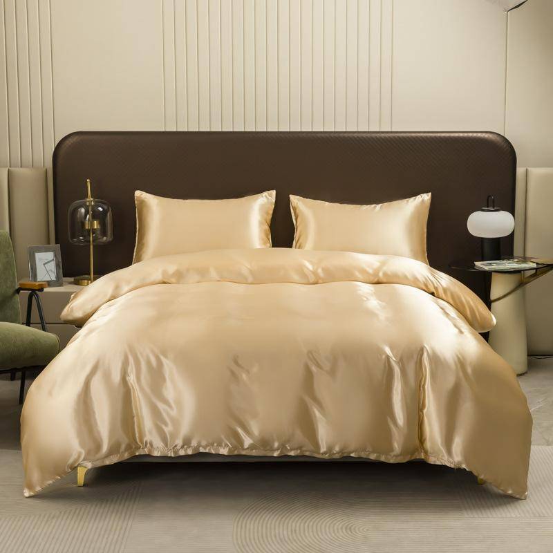 New Ice Rayon Duvet Cover with Pillowcase Set Solid Color Satin Smooth Comforter Cover Single and Double Size Bedclothes Twin 2pcs set сhampagne