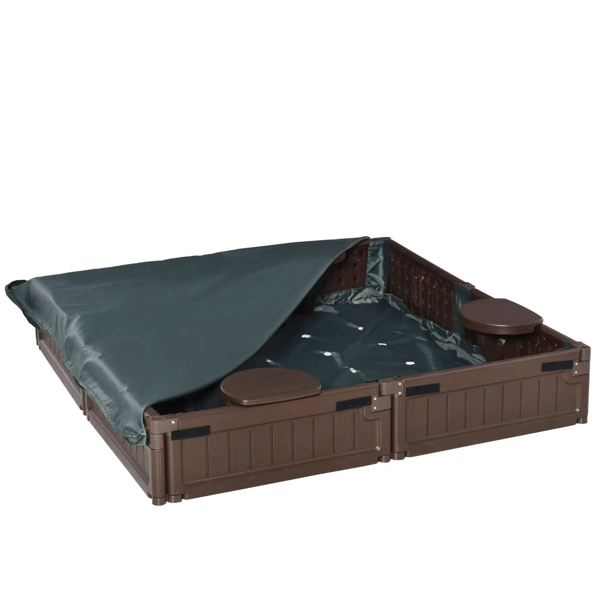 Modulär Sandlåda med Sittplatser & Överdrag – 123 x 123 cm