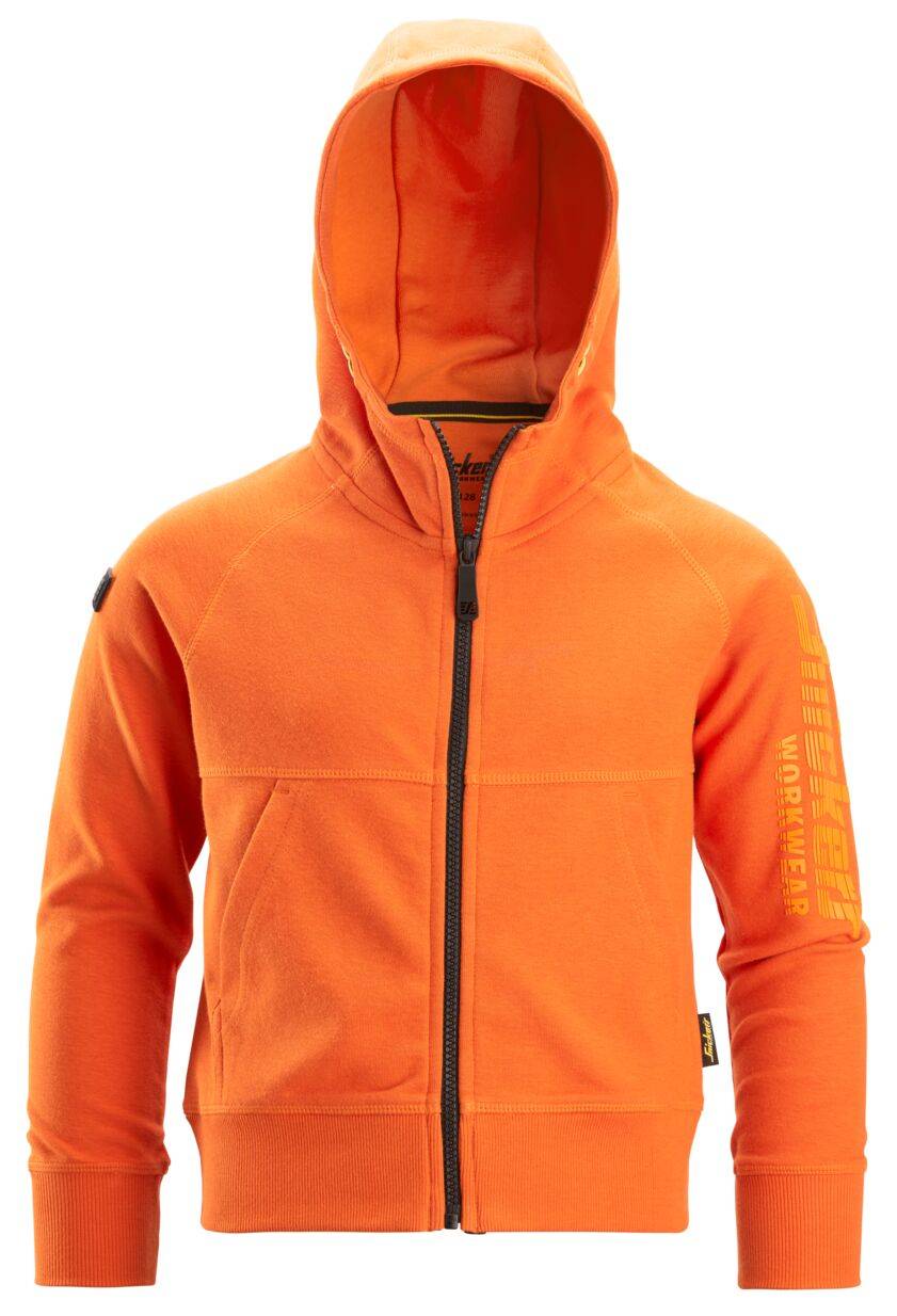 7512 Huvtröja logo med hellång dragkedja, junior - Varmorange (98/104)