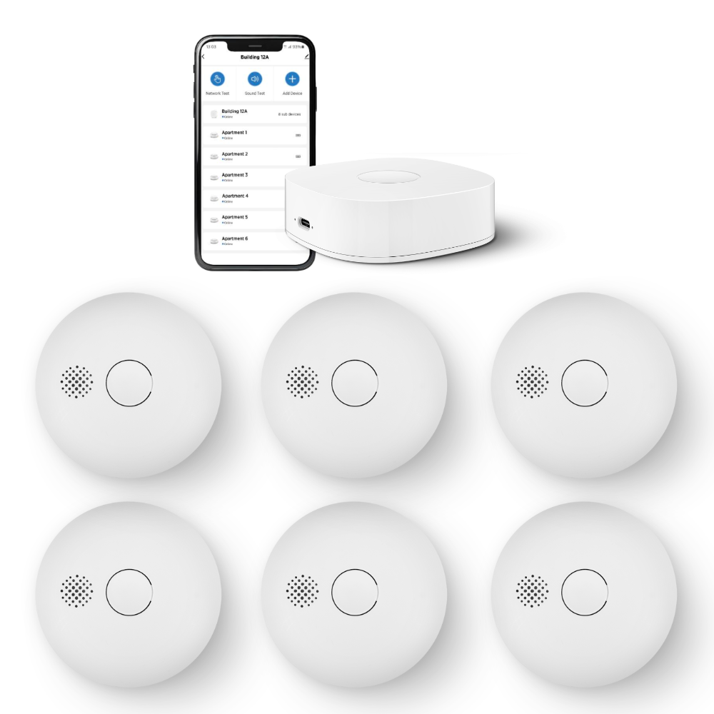 Startpaket Housegard Luma med 6 brandvarnare och hubb