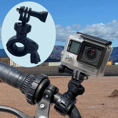 360 graders roterbar kamerahållare, cykel-/motorcykelstyrfäste, universella utomhuskameratillbehör lämpliga för de flesta actionkameror som GoPro, Ins - Svart