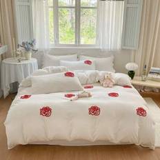 3pcs Elegant Rose Embroidery Satin Bedding Set (Without Comforter), Blue - White - Multi-size