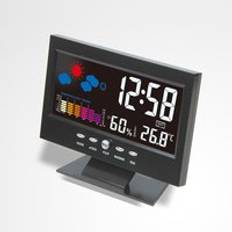 Digital bordsklocka lcd bakgrundsbelysning usb uppladdningsbar termometer hygrometer väderprognos temperatur fuktighet skrivbord väckarklocka