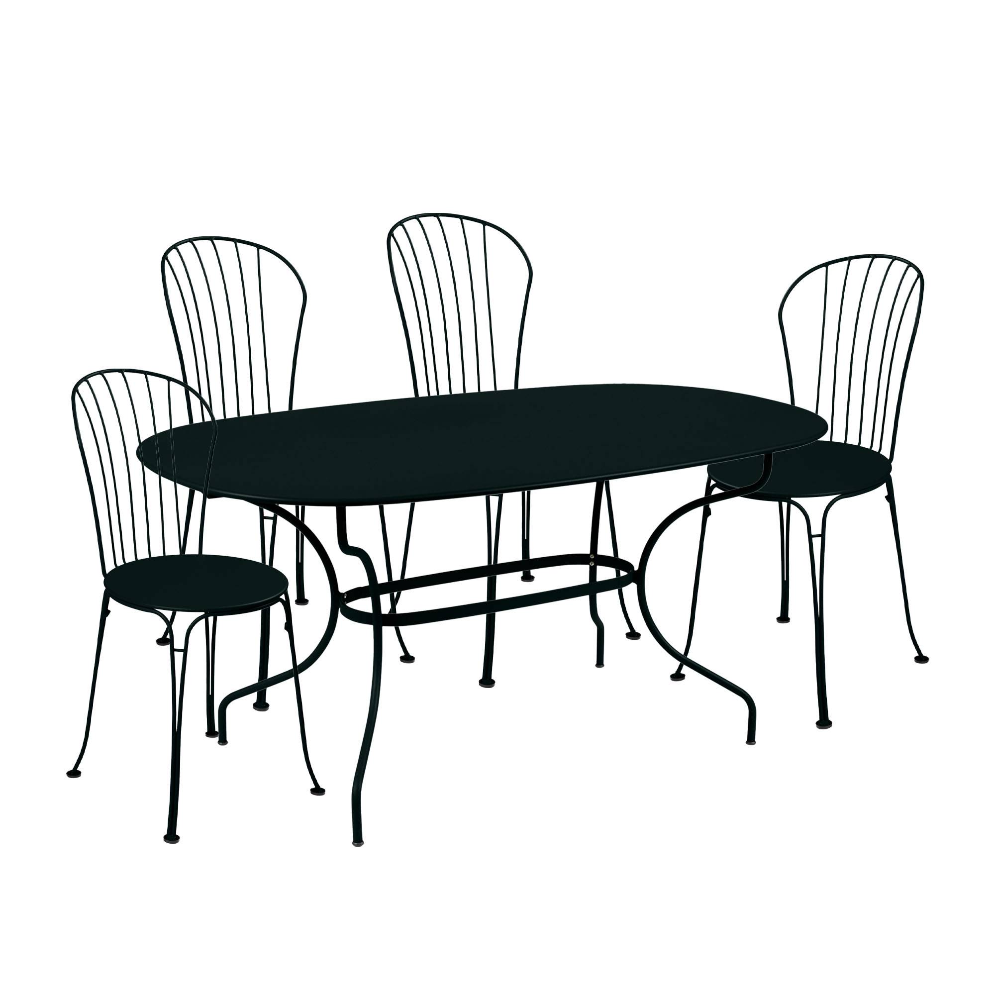 Fermob - Opera+ matgrupp ovlat bord & 4 stolar liquorice - Matgrupper utomhus