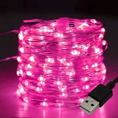 1st Mini Pink Fairytale Lights, USB-driven 5m 50 LED String Fairy Lights, Lämplig för sovrum, jul, Halloween, fest, bröllop, centerdekor, bukettdekor, - Rosa (2m,5 meter,10 m,15 meter 150 lampor,200 lampor på 20 meter)