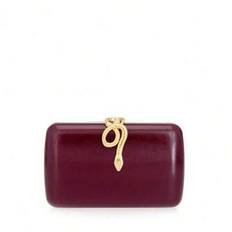 Classic Black Imitation Sheepskin PU Square Personalized Metal Snake Head Clutch Bag, Can Be Worn Crossbody, Suitable For Parties, Banquets, Cocktail - Burgundy