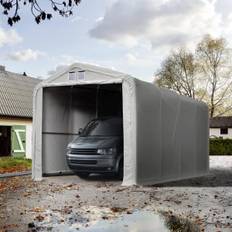 Garagetält 4x8 m - 3,35 m sidohöjd med 3,5x3,5 m port, PVC 850, grå, utan hållfasthet (Säkerhetspaket) - (99475)