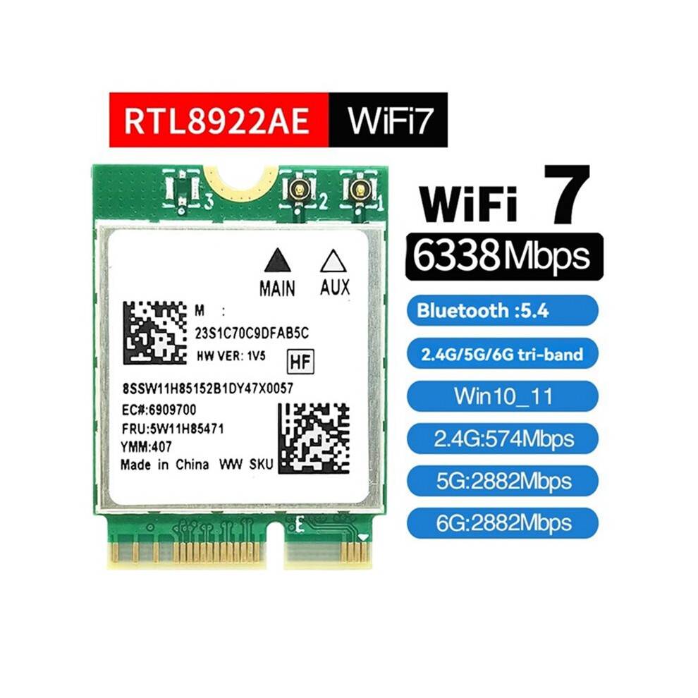 RTL8922AE WiFi7 Card+Rotating Antenna 2.4G/5G/6G 6338Mbps Bluetooth5.4 M.2 NGFF Wireless WiFi Adapter Card for Win10/11