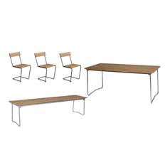 Grythyttan Stålmöbler B31 spisebordsæt Teak/galvaniseret stål 3 stole, bænk 170 cm & bord 170 x 92 cm