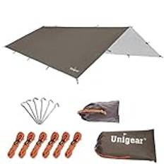 Unigear tält presenning, presenning för hängmatta, vattentät med öglor + 6 pinnar + 6 rep, regnskydd solskydd för ourdoor camping MULTI-WAY (grön-300 x 400 cm)