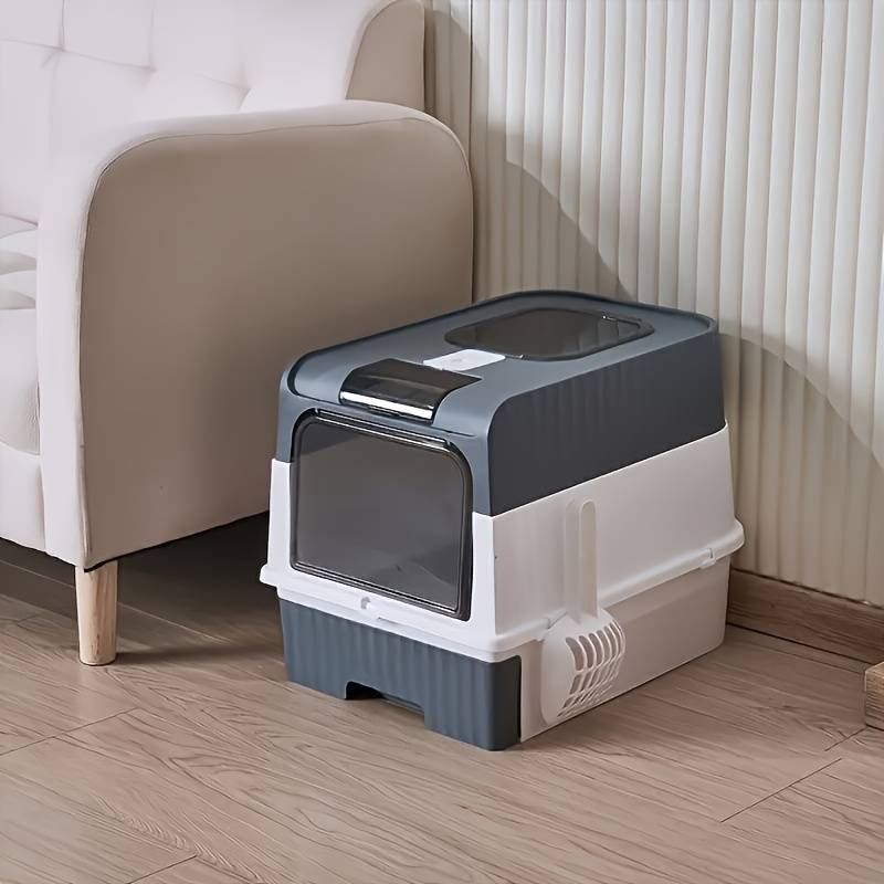 Fully Enclosed Foldable Cat Litter Box With Odor-proof Drawer And Splash Guard