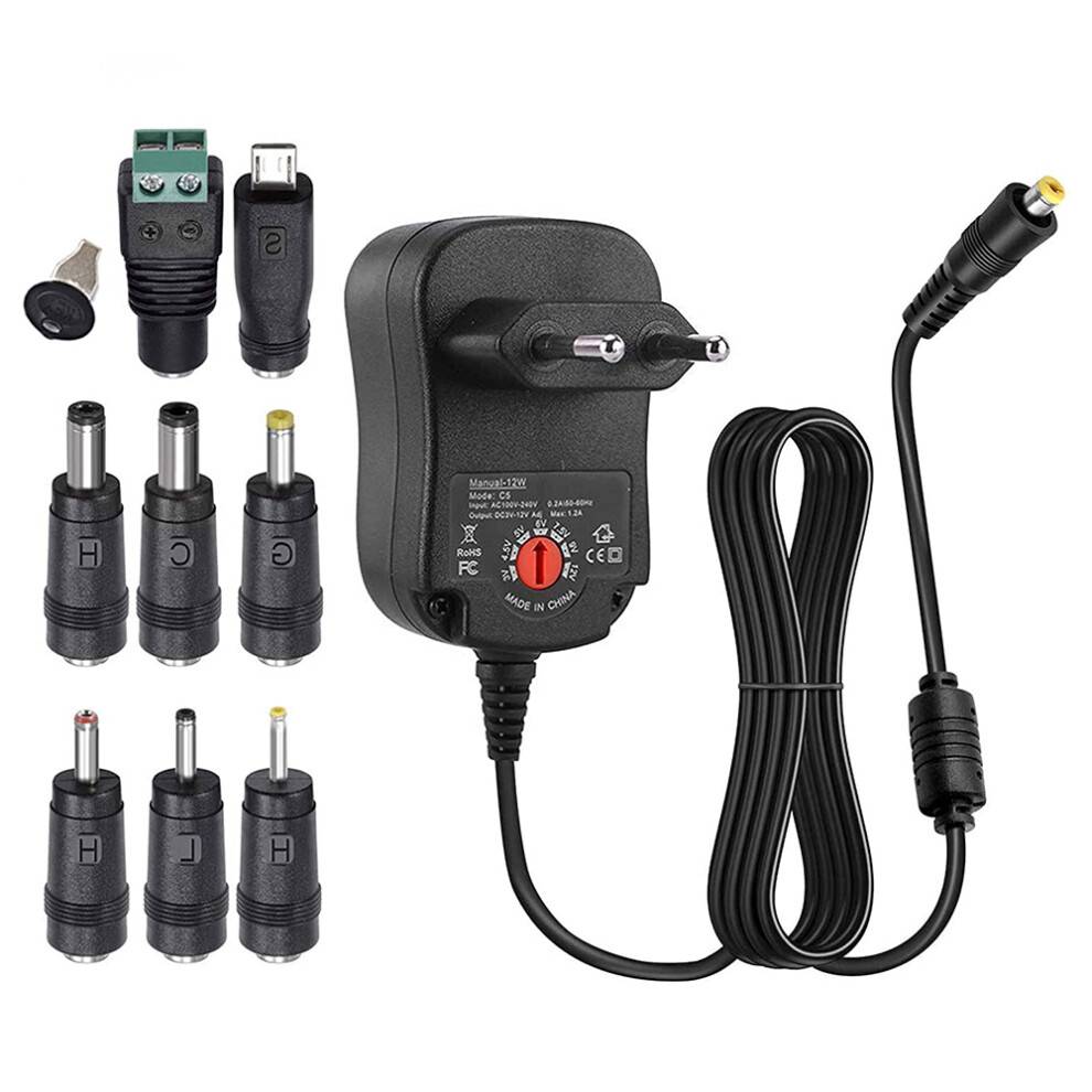 12W universel multispændings AC/DC-adapter, din foretrukne strømforsyning til global elektronik, med 7 justerbare spændinger og omfattende