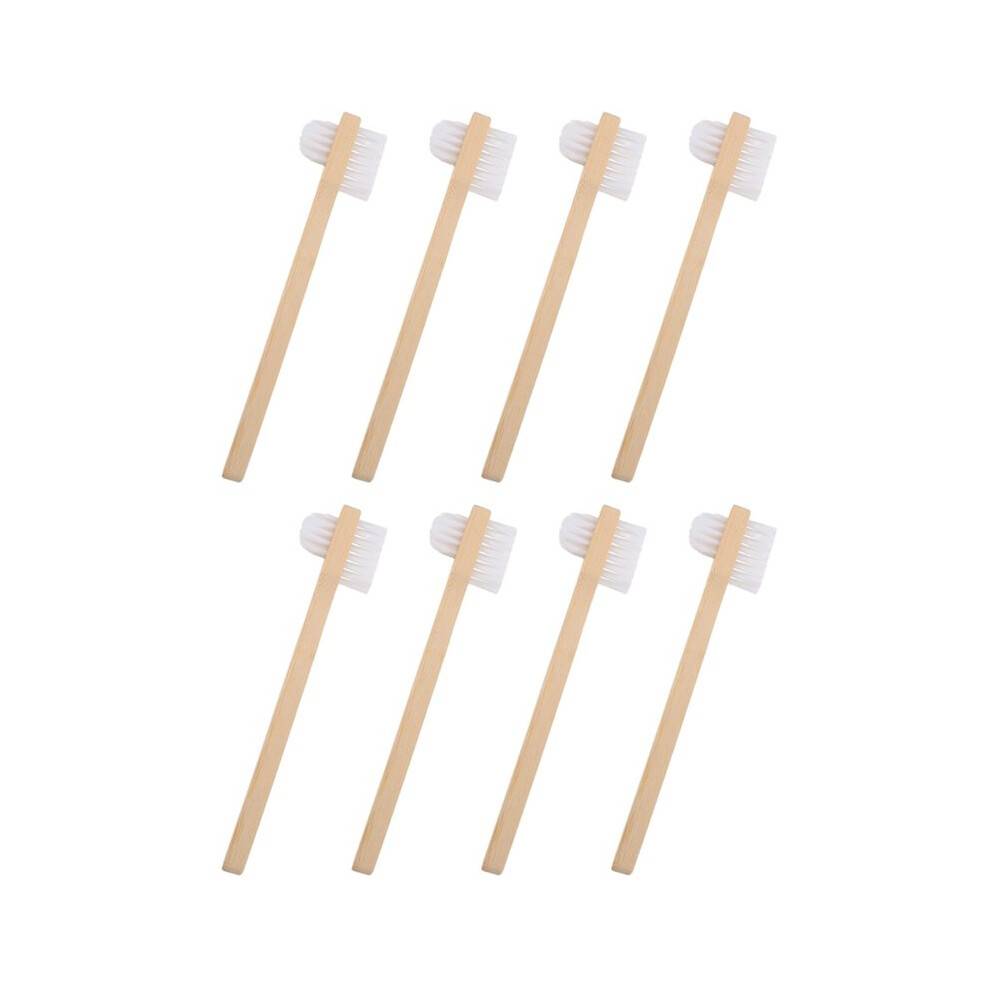 8pcs Double-Sided Nylon Medium-Hard Denture Brushes with Bamboo Ergonomic Grip for False Teeth and Aligner Cleaning