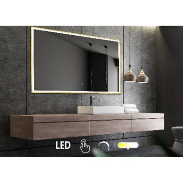 Tanja 2 - 140 x 80 cm - Firkantet med messing - ramme i alu - LED Spejl.