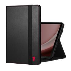 Samsung Galaxy Tab A9+ Leather Case - Black with Red Detail