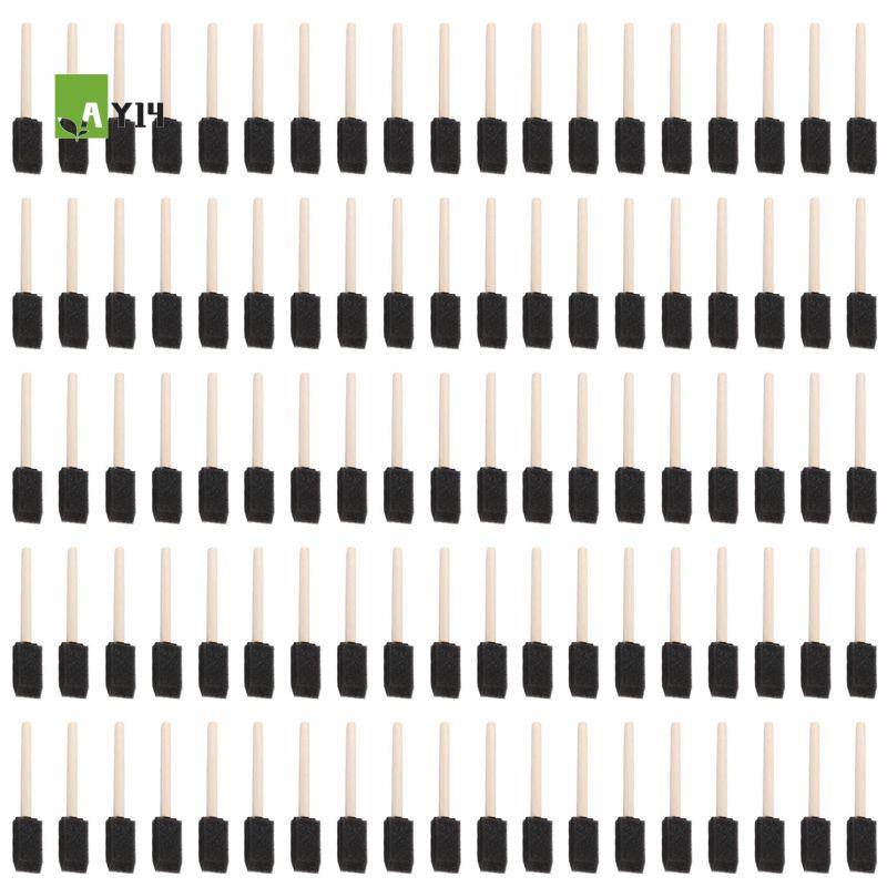 AY14 -100Pcs Foam Brush,Sponge Wood Handle Paint Brush,Foam Paint Brushes,1Inch Foam Brush Painting Set For Acrylics,Crafts