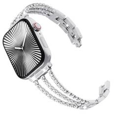 KADES kompatibel mit Apple Watch Armband Damen, Bling Link Armband Edelstahl Armband Ersatzarmband für Apple Watch se armband, series 10 42mm, 9/8/7 41mm, 6/5/4 40mm,3/2/1 38mm, Silber
