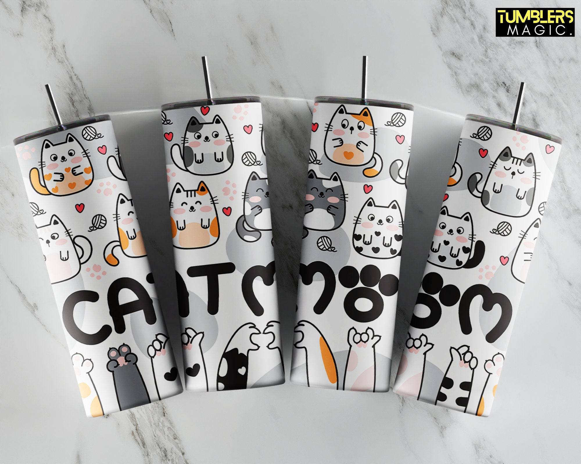Cat Mom Tumbler, 20 oz Skinny Tumbler, Squishmallows Tumbler PNG, Cat Lovers Mom Sublimation, Digitaler Download