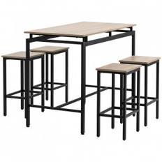 Barbord Group med 4 Barpallar Industriell Design Ek / Svart 120 x 60 x 90 cm
