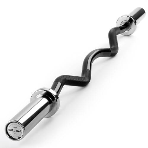 PhysKcal EZ Curl Bar, 120 cm, Super Easy skivstång, olympisk stång för standard 50 mm viktskivor, utmärkt för biceps och triceps, krom och svart