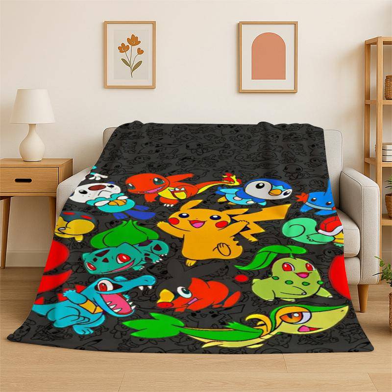 Söt Pokemon Pikachu Tecknad Flanellfilt Mjuk Varm Pläd för Sovrum Vardagsrum Säng Resa Camping Picknick Barn blue