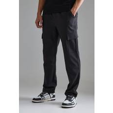 Mens Black Elasticated Waist Straight Leg Cargo Smart Trousers