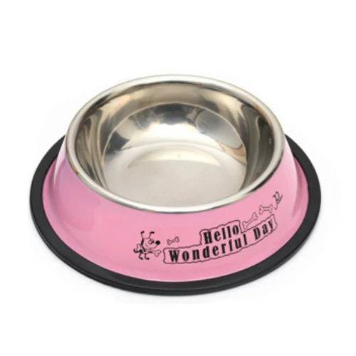 Stainless Steel Pet Food & Water Bowl for Dogs & Cats - Pink / No.3 (No.3)