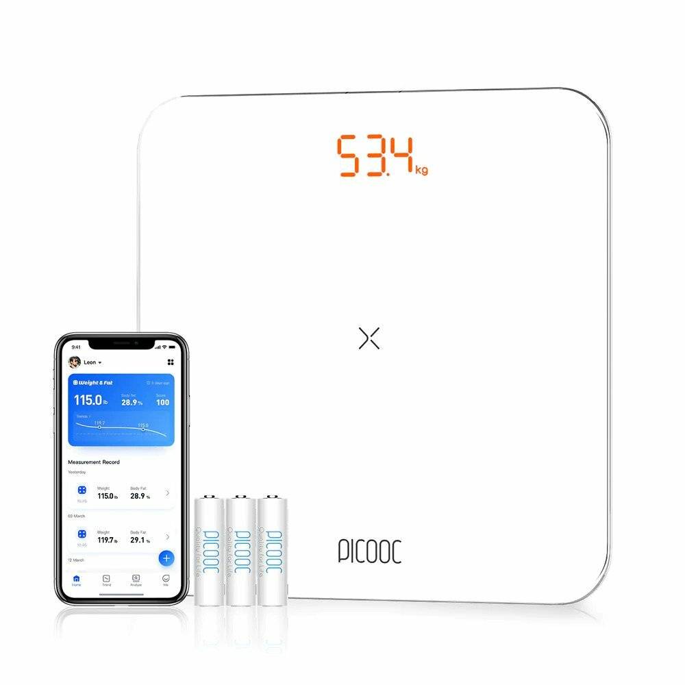 PICOOC Basic Smart Digital Body Fat Scale Smart BMI Viktskala med Bluetooth och Smartphone App, LED Display, Round Corne