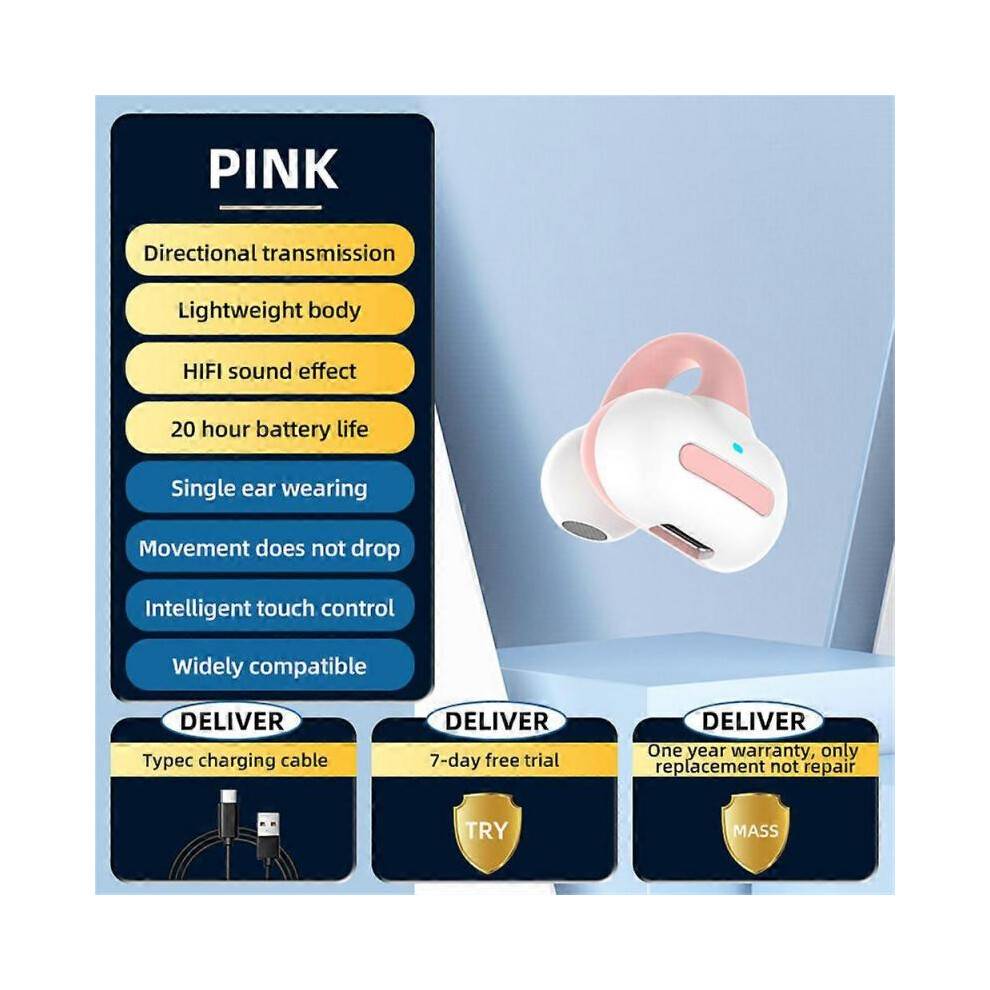(Pink Box Set) Bluetooth 5.3 Wireless Earbuds Ear Clip Bone Conduction Headphones Sport Headset 2024 New