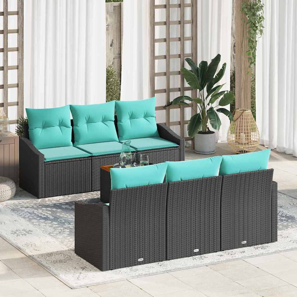 vidaXL Havesofa Sæt med pude 7 pcs Sort polyrattan