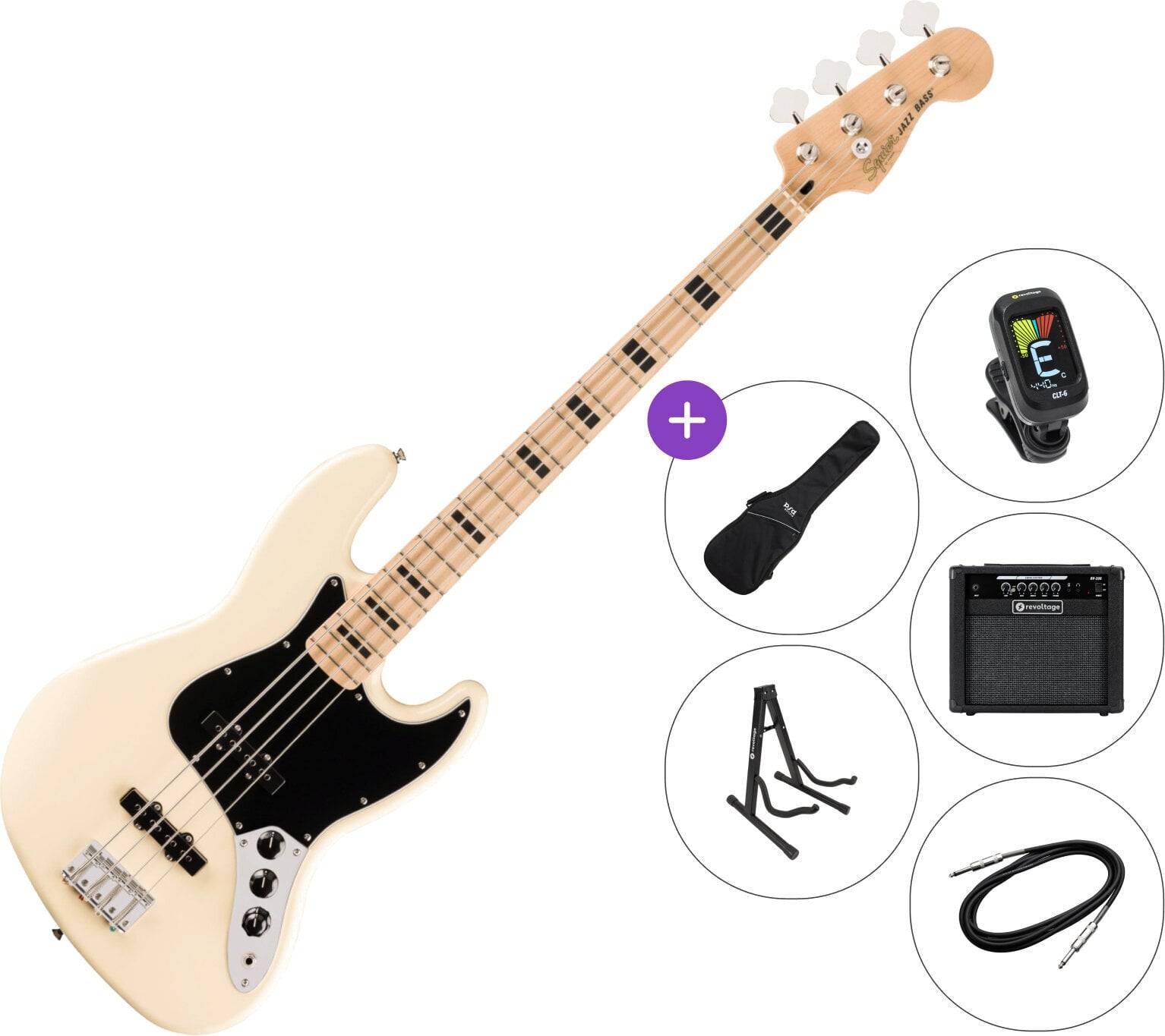Fender Squier Affinity Series Active Jazz Bass MN SET 2 Olympic White 4-strängad basgitarr