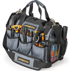 ARBON Tool Bag 17 Inch with Molded Base MOLLE System Heavy Duty Open Mouth Top Large Toolbag Tote Box Bags Storage Organizer for Men and Women Electrician Craftsman Hvac Carpenter Mechanic 34 Pockets
