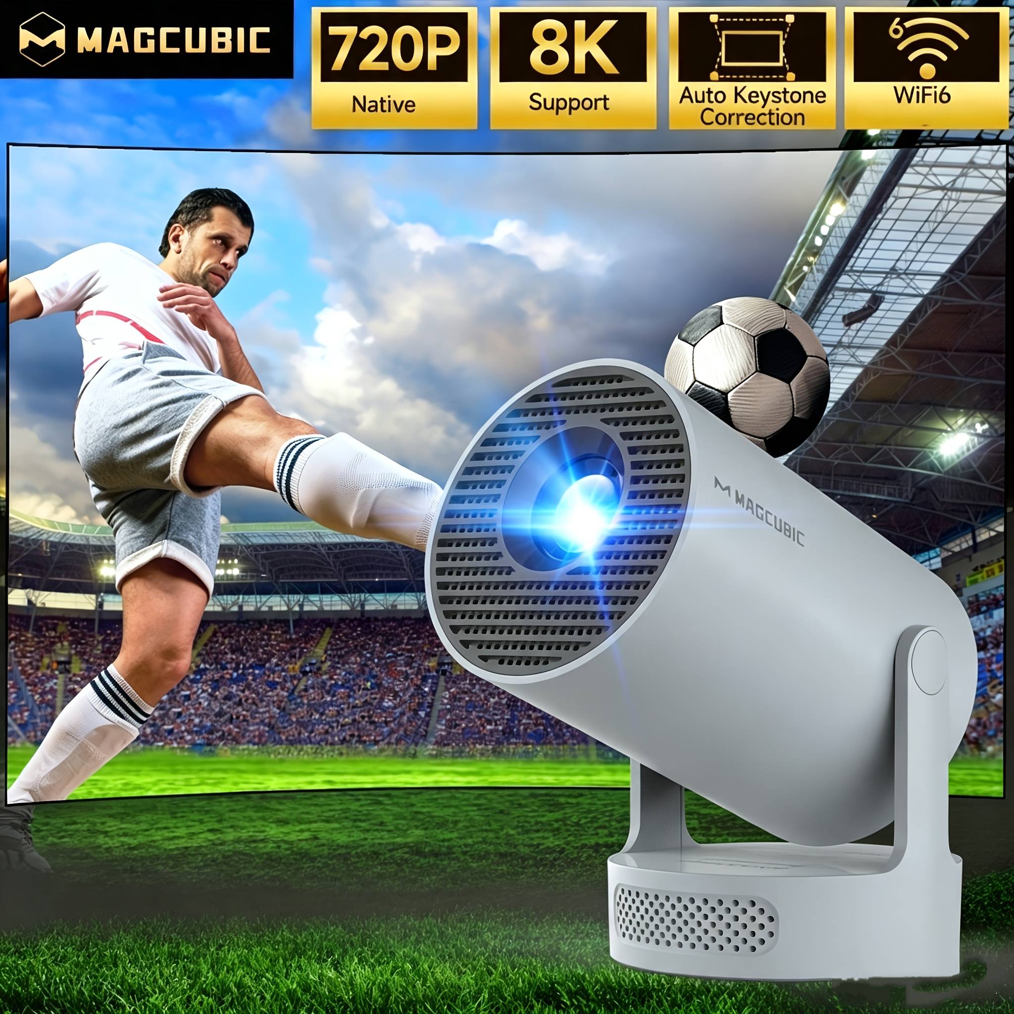 Magcubic Hy300pro+ Smart Projector, Bt5.3 Native 720p & 4k , 180° Rotatable, Auto Keystone Correction, Portable Projector For Movies, Projector, Ideal Gift For Family &