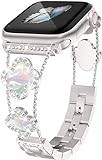 Bling Diamond Lucky Clover Kvinnor Armband Kompatibelt med Apple Watch Armband 38mm 40mm 41mm 42mm 42mm 45mm 46mm Serie SE 10 9 8 7 6 5 4 3 2 1, Sött Klänning Glittrande Diamantarmband