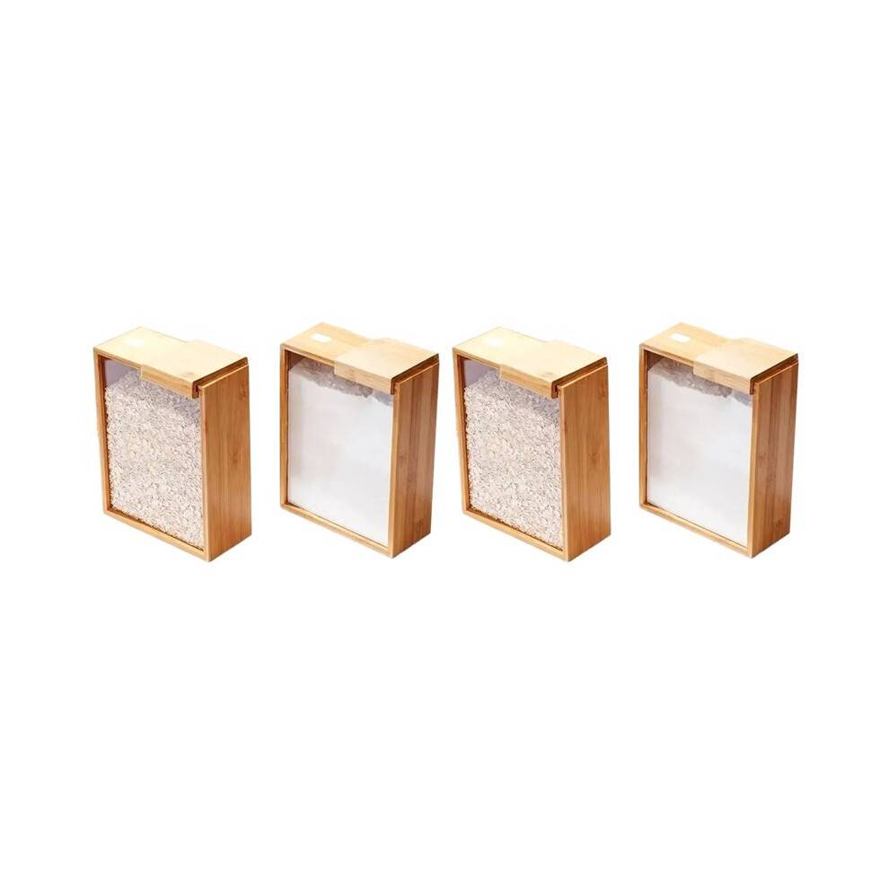 Bamboo Food Dispenser 3L Kitchen Organizer Food Storage Container Cereal Dispenser for Pantry Organizer Organization 4pc