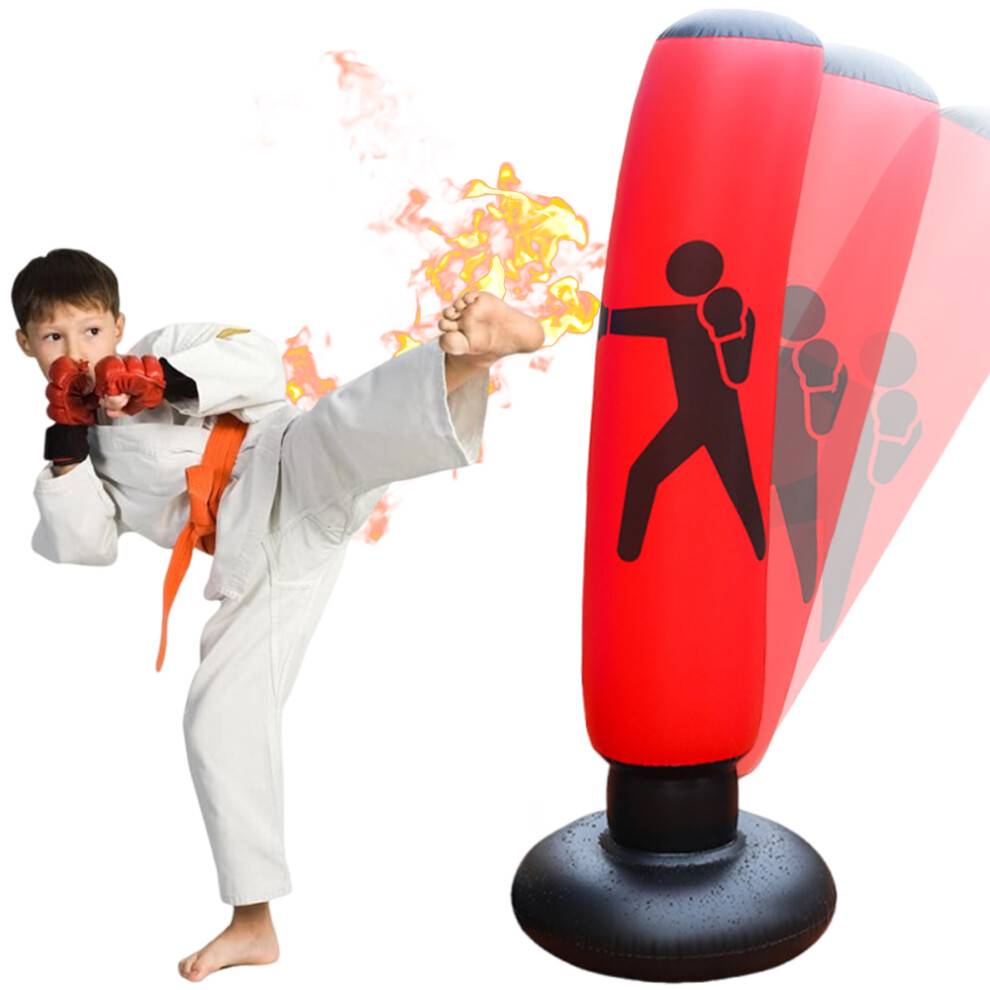 Oppustelig boksebold til børn, fritstående boksebold til børn med stativ, oppustelig boksebold med luftpumpe og boksehandsker til karate kickboxing