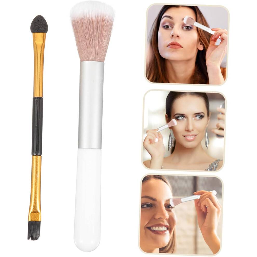 Highlight Contouring Brush Dubbelhövdad Makeup Brush Ögonskuggsverktyg Trähandtag för Resor