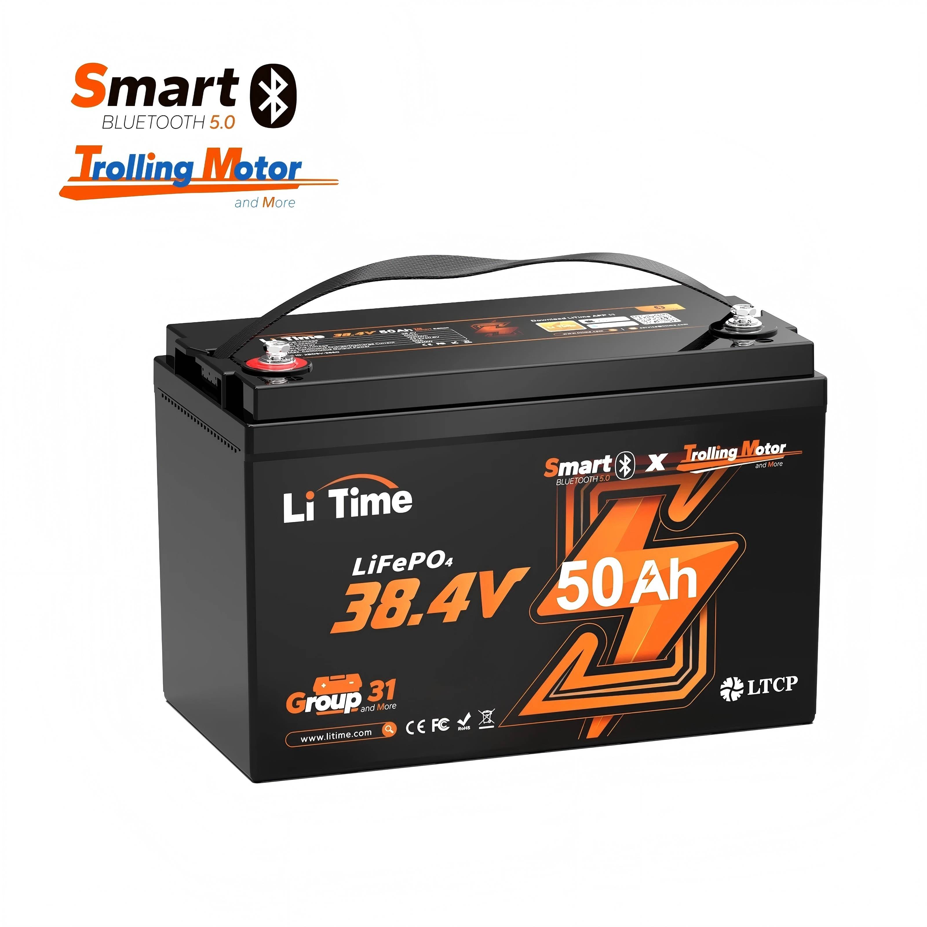 LiTime 36V 50Ah Bluetooth LiFePO4 Battery-50A BMS with Deep Rechills, 1920Wh, 15000 Cycles | Ideal for Marine Trolling Motors