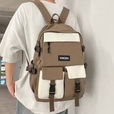 45*32*14 cm Casual Kontrastfärgad Stor Nylon Ryggsäck, Unisex Multi-Fick Spänne Skola/Campus/Reseryggsäck med Bokstavsmärke, Lämplig för Skola, Arbete - Kaki (En-Storlek)