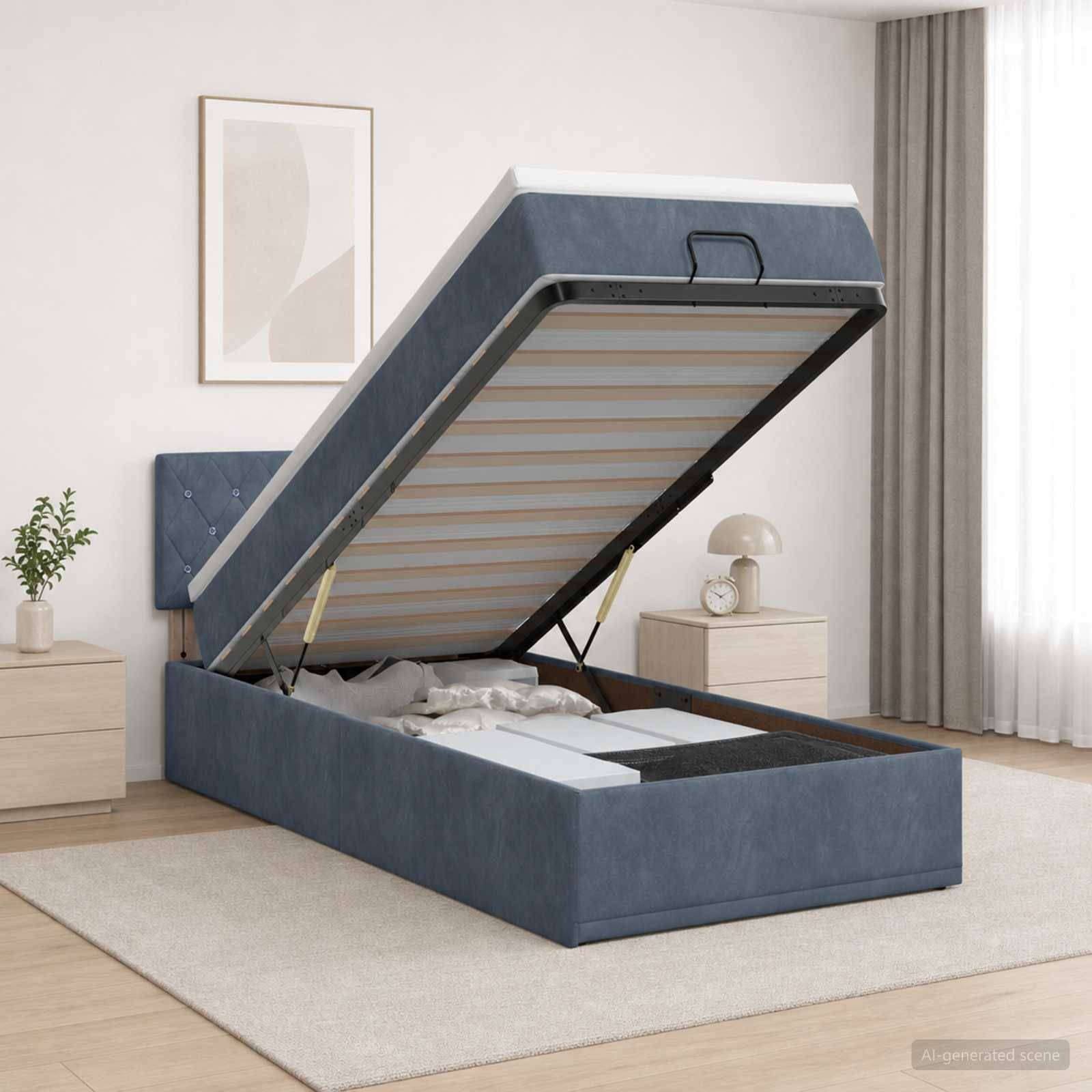 vidaXL Ottoman-säng med madrass och LED Mörkgrå 90 x 190 cm Sammet