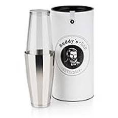 Buddy´s Bar - Boston Shaker, 700 ml mugg + 400 ml glas, livsmedelssäker, diskmaskinssäker, ädel cocktailshaker inklusive presentförpackning, polerat rostfritt stål