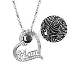Emibele Mother's Day Heart Necklace, I Love You in 100 Languages Mom Necklace, Romantic Love Letter Silver Necklace for Women, Dainty Jewelry Gifts for Mama Grandma, Silver