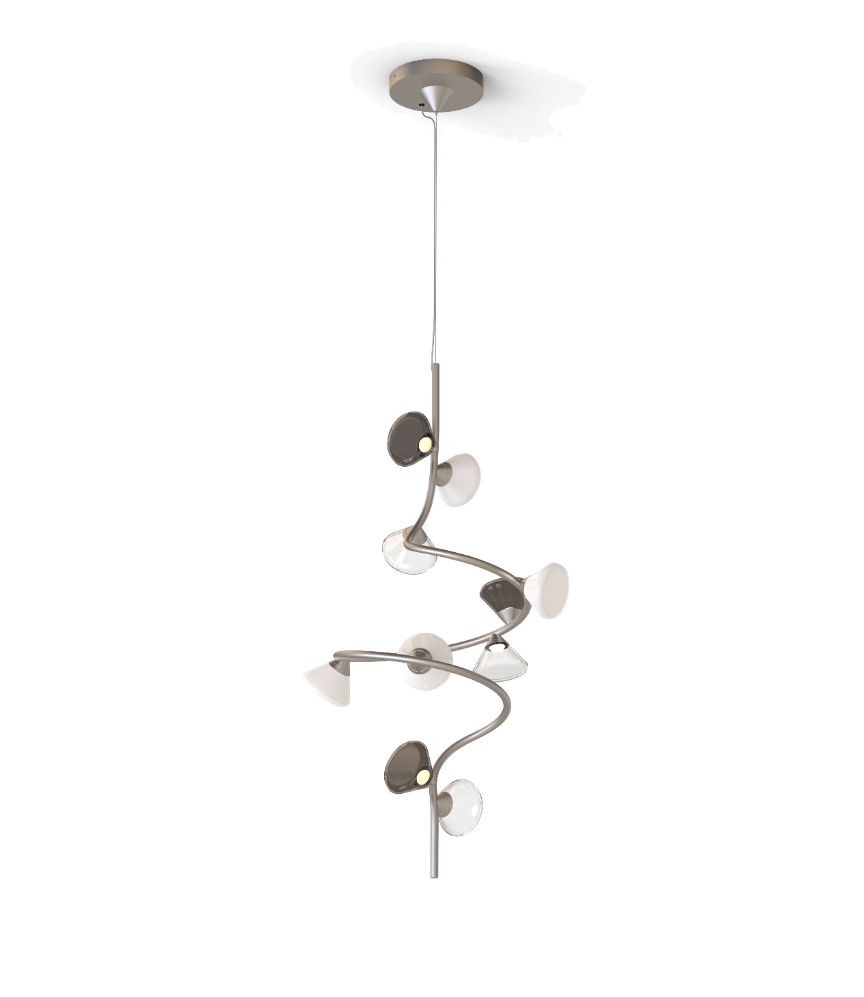 TOOY - LINFA 565.22m Lysekrone, Opaque Nickel/Smoke, White & Clear Glass.