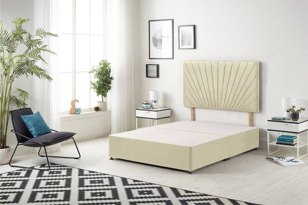 Somnior Platinum Divan Bed Base with Headboard Linen Fabric in Cream | Size: King