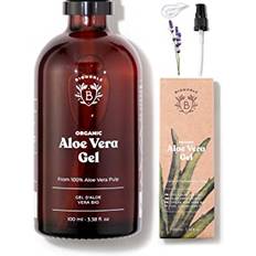 EKOLOGISKT ALOE VERA GEL | Tillverkat med 100% Rent Fruktkött av Färsk Aloe och innehåller även Ekologisk Eterisk Lavendelolja | Ansikte, Ögonkontur, Kropp, Hår | Glasflaska + Pump (100ml)