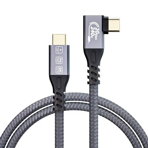 MOPOCHG 240W USB-C Kabel 1M 90 Graders 3.2 Laddningskabel, 20Gbps Datakabel 4K@60Hz för Phone 15 Pro Max, MacBook, Samsung Galaxy S24/S23